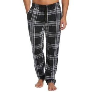 Perry Ellis Portfolio Mens Plaid Textured Fleece Pajama Pants, Jet Black, M, NWT